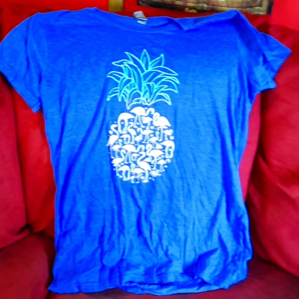 A instant message blue flamingo pineapple shirt